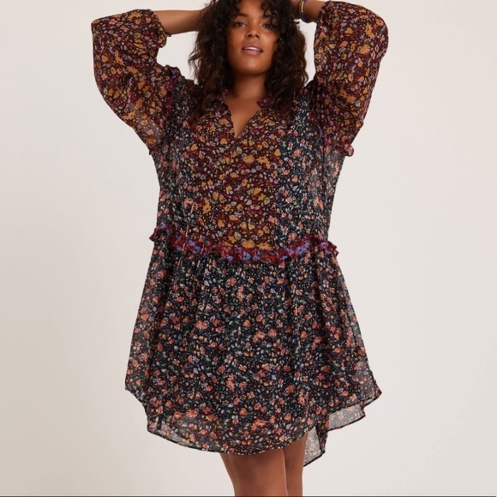 NWT Anthropologie Helene Floral Tunic Dress Womens Small Cottagecore Boho Mini